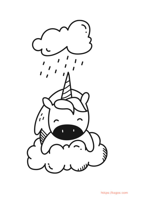 Kawaii doodle unicorn coloring page for kids