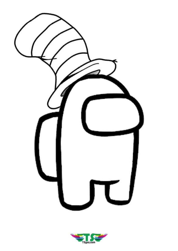 Among us cat in the hat coloring page for kids - TSgos.com