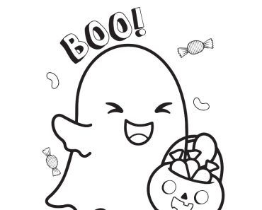 Happy Halloween Cutie Ghost Printable Coloring Page Just For Kids