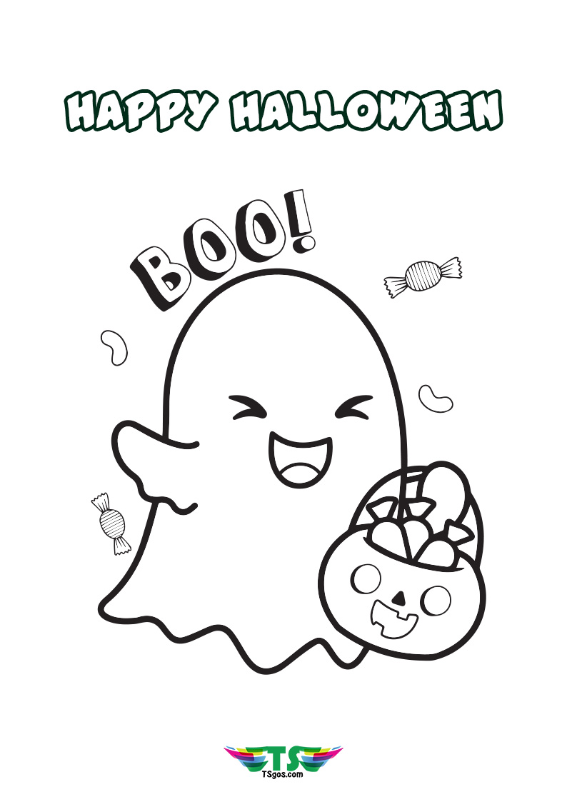 Happy Halloween Cutie Ghost Printable Coloring Page Just For Kids