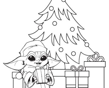 Baby Yoda and Christmas Tree Coloring Page For Kids