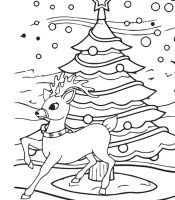 Reindeer With Christmas Tree Coloring Page For Kids