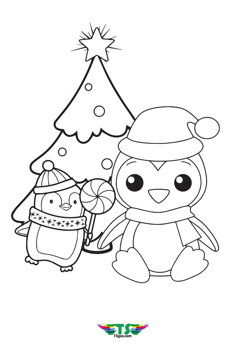 Super Duper Kawaii Christmas Penguin Coloring Page For Kids