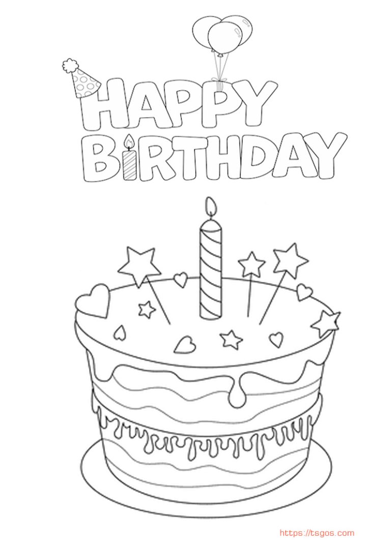 Free Template Happy Birthday Coloring Page For Kids - TSgos.com - TSgos.com