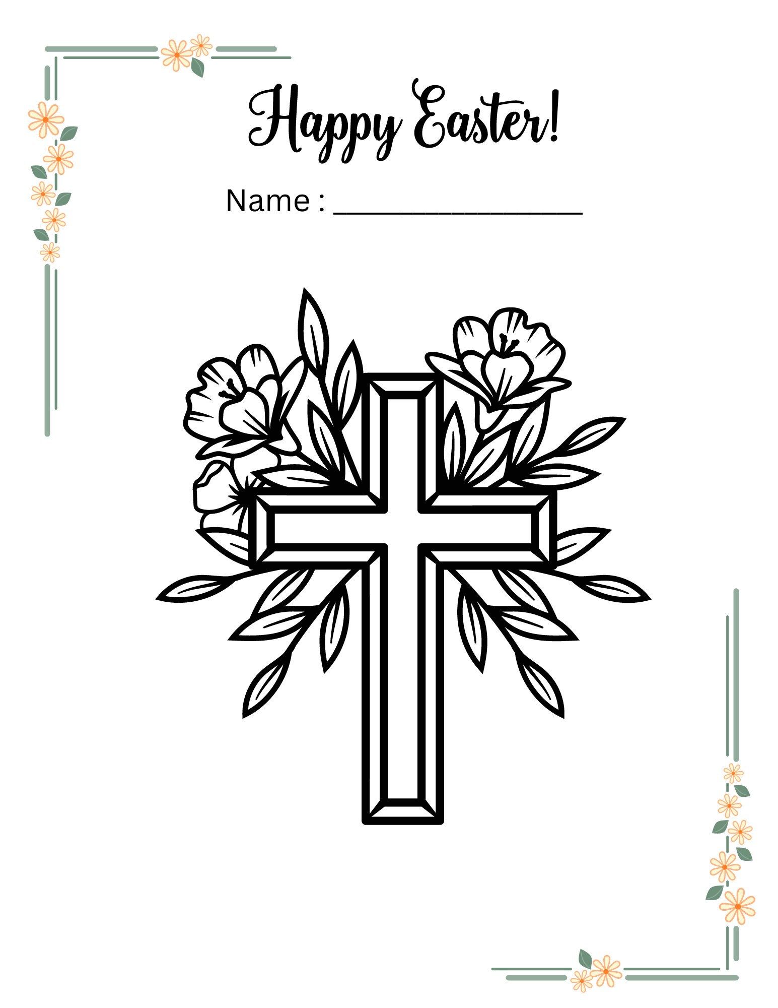 Christian Cross Easter Lent Coloring, Childrens Sunday School Coloring Page, Kids Religious Coloring Book Learning Activity