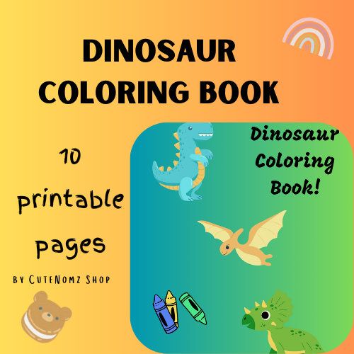 Dino Delights: 10-page Printable Dinosaur Coloring Book for Kids Instant Download - Etsy