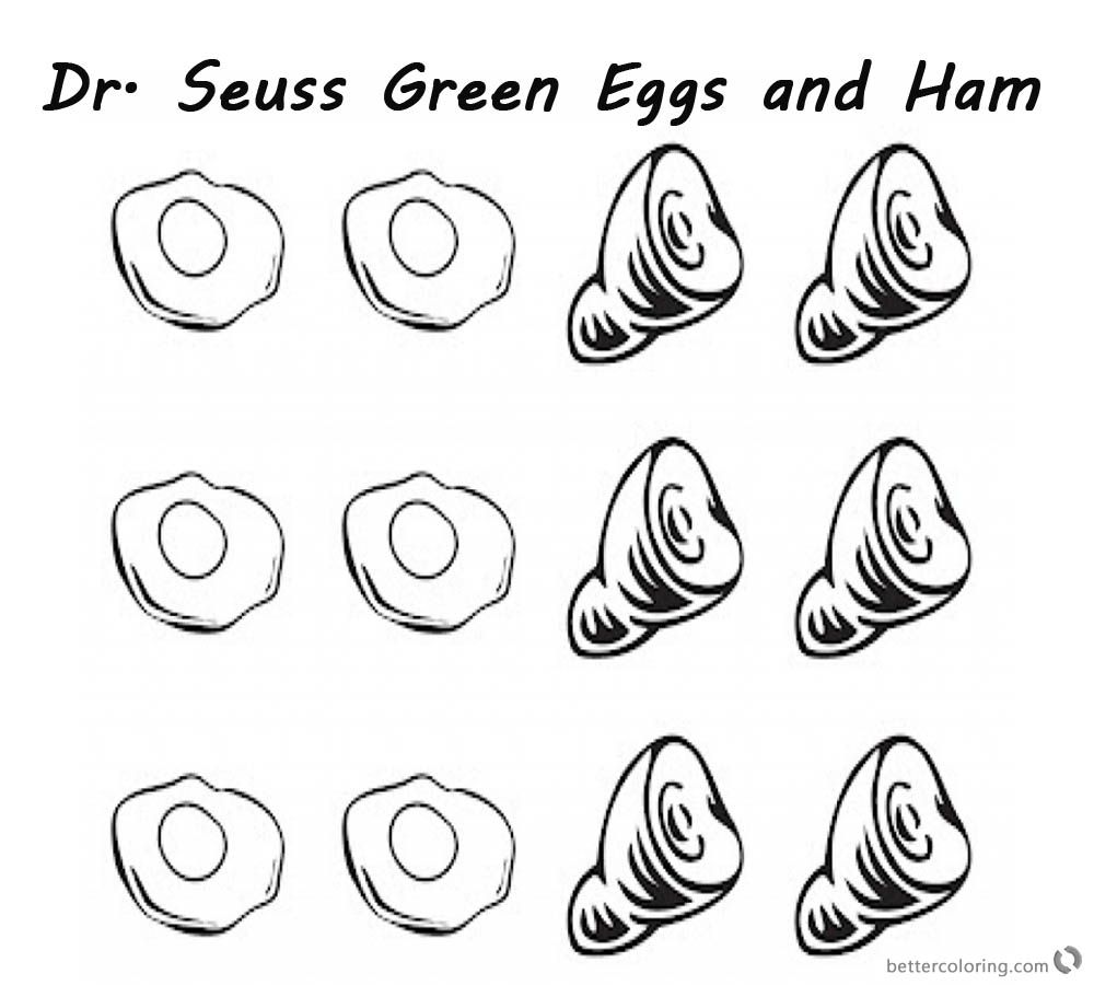 Dr Seuss Green eggs and Ham Coloring Pages six eggs and six Hams - Free Printable Coloring Pages