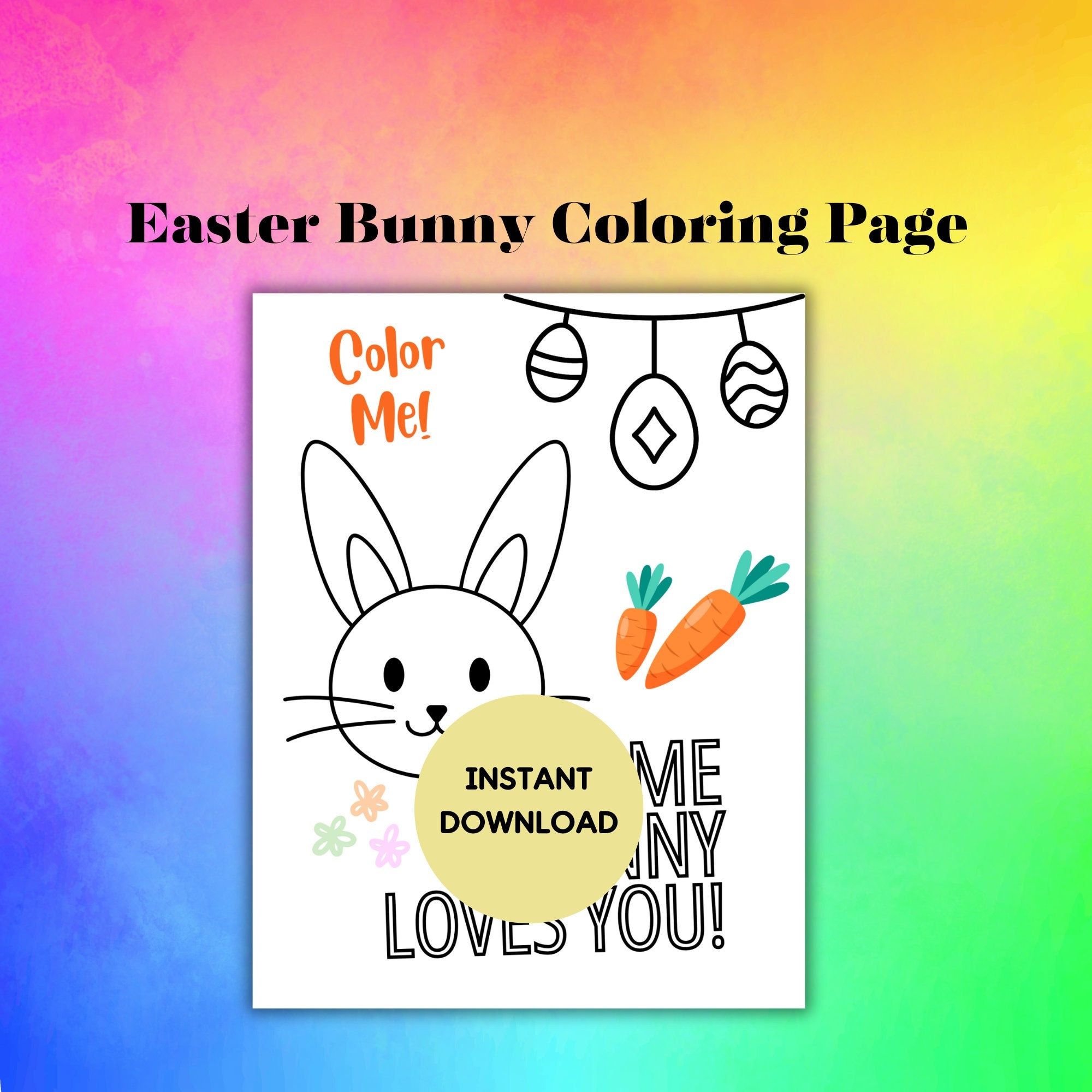 Easter Bunny Coloring Page, Printable, Fun for Kids and Adults, Easter Party, Classroom Activity, Family Activity, Easter Game