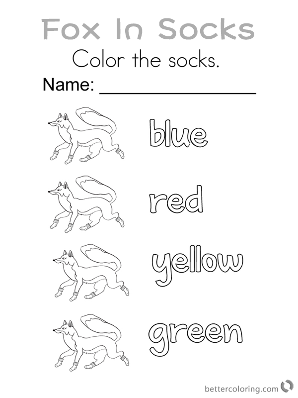 Fox in Socks by Dr Seuss Coloring Pages Color the Socks - Free Printable Coloring Pages