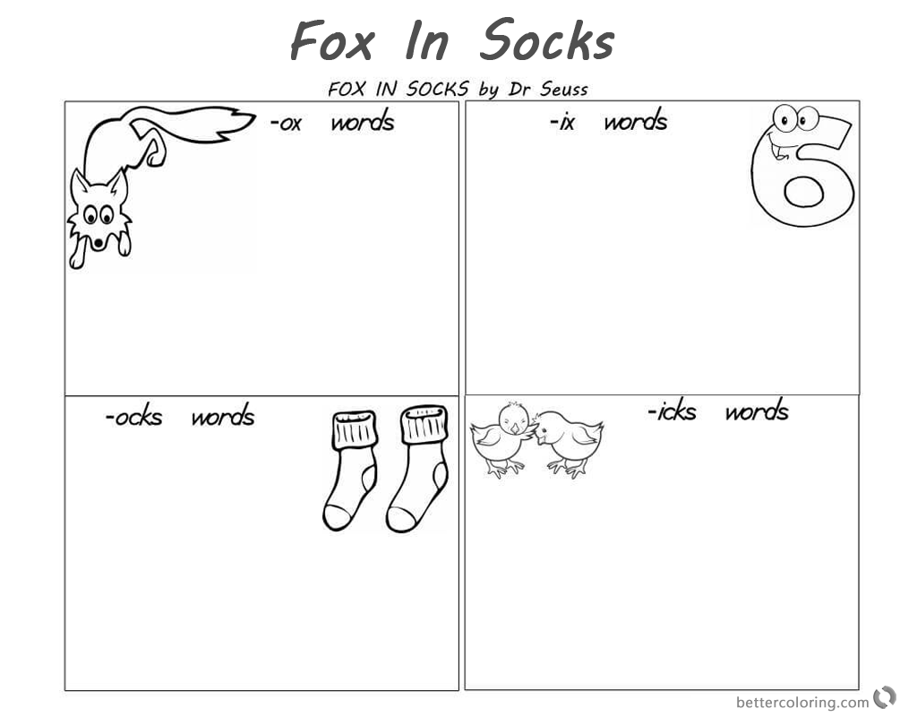 Fox in Socks by Dr Seuss Coloring Pages Reading and Rhyming - Free Printable Coloring Pages