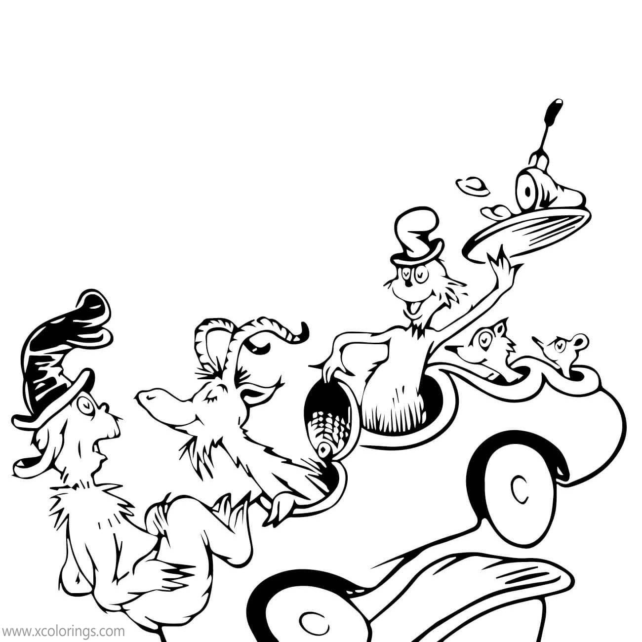 Green Eggs and Ham Coloring Pages Characters On the Car - XColorings.com