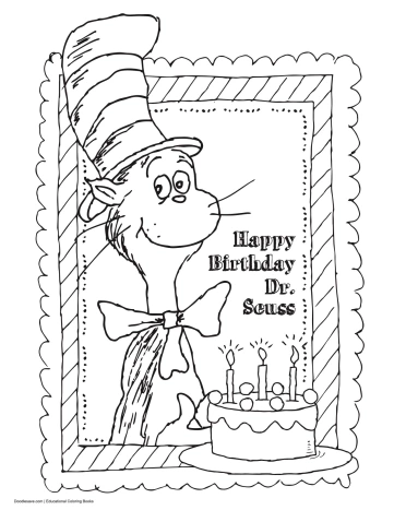 Happy Birthday Dr. Seuss Doodles Cat in the Hat Coloring Sheet | Dr. Seuss Coloring Pages | Dr. Seuss Hat Coloring Page