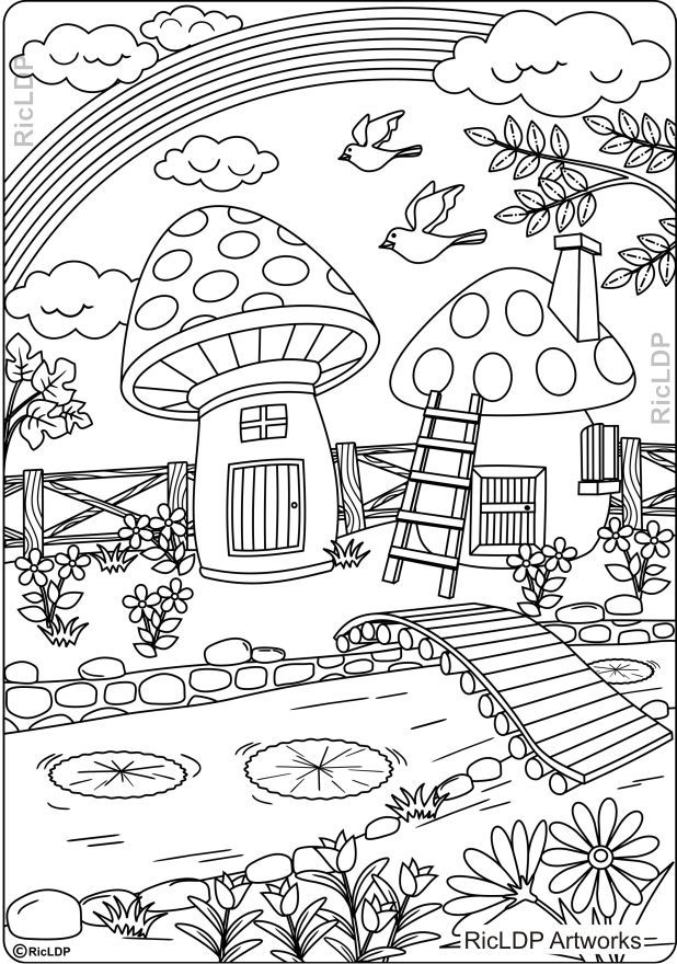 'Mushroom Home' Coloring Page
