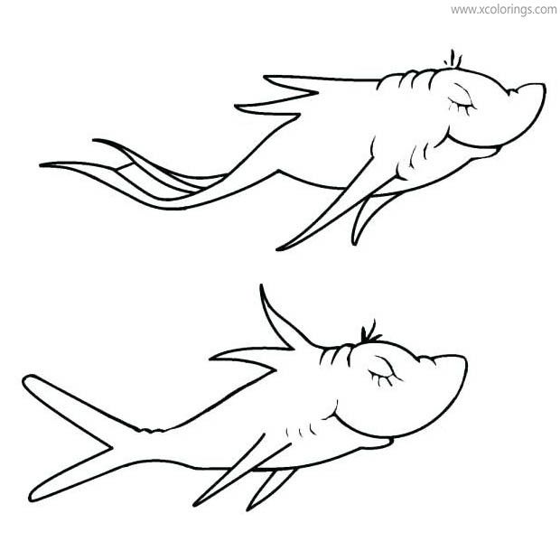 One Fish Two Fish Coloring Pages Red Fish Blue Fish - XColorings.com