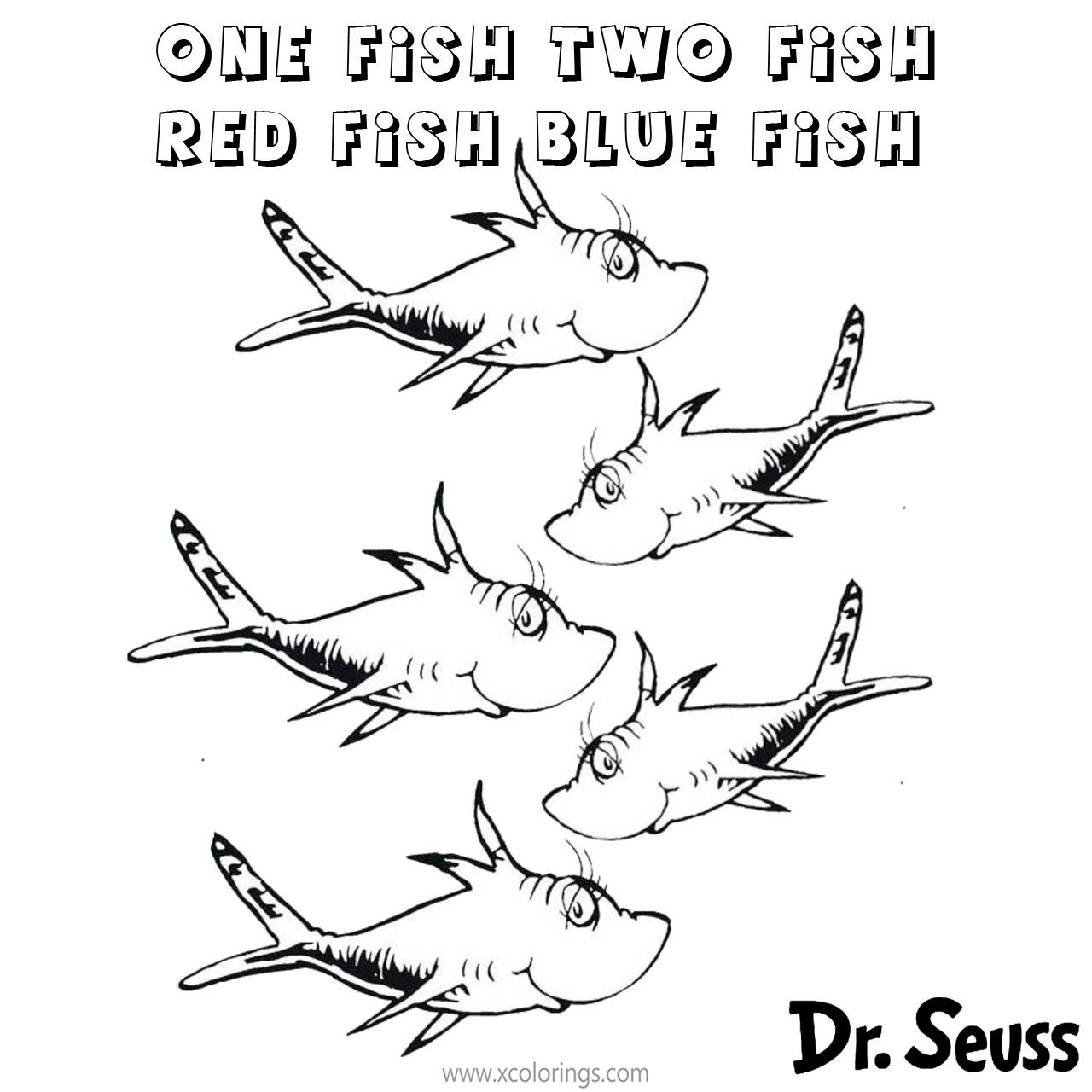 One Fish Two Fish Coloring Pages from Dr. Seuss Books - XColorings.com