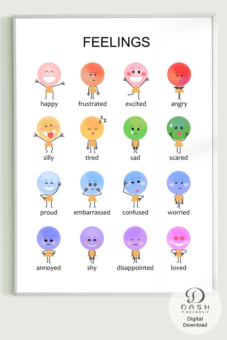 Printable Emotion Chart Poster for Kid and Montessori Preschool Feelings Art Chart Rainbow Emotion Designs feelings Chart Kid-printable - Etsy