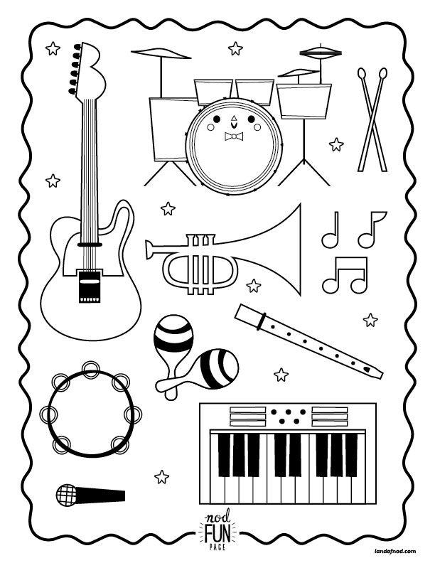 kids musical instruments printable coloring page | Crate & Kids