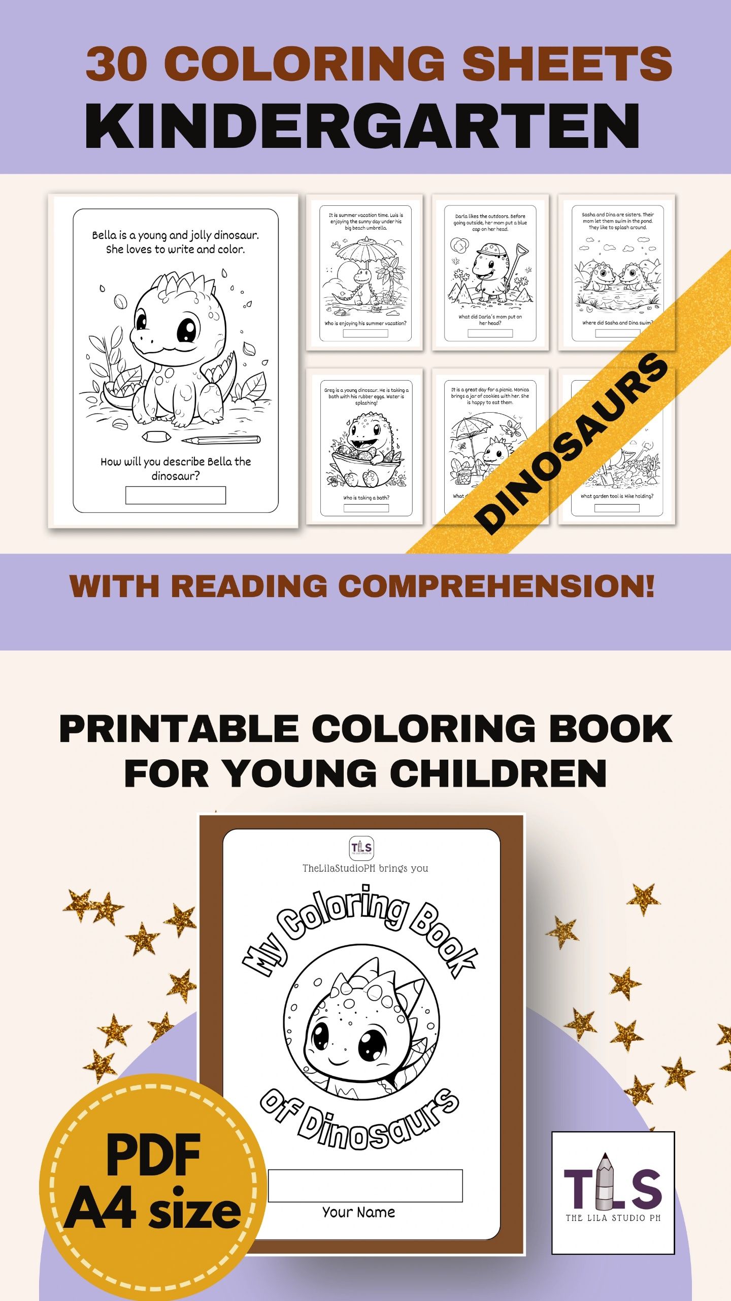 Dinosaur Coloring Book for Children Activity Printable Workbook Animals Instant Download Worksheets