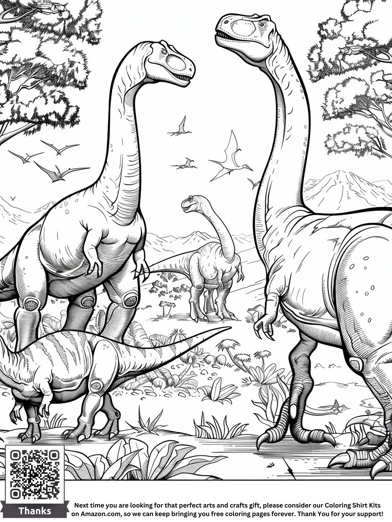 2000+ FREE Printable Black and White Dinosaur Coloring Page for Creative Fun
