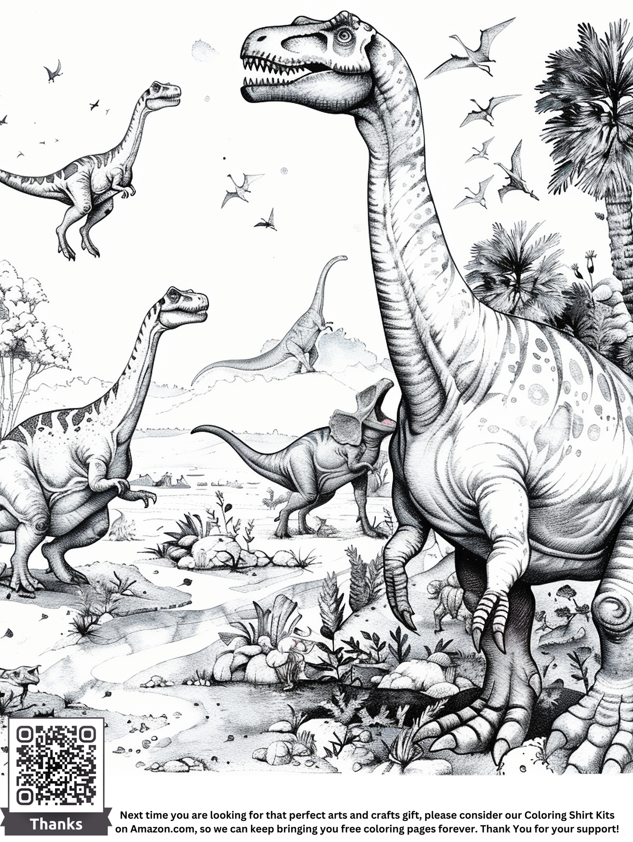 2000+ FREE Printable Dinosaur Coloring Page - Majestic Black and White