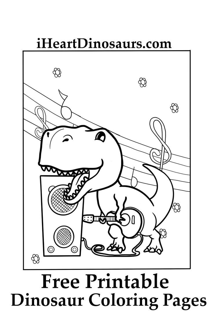 Dinosaur Coloring Pages Guitar For Kids - Printable