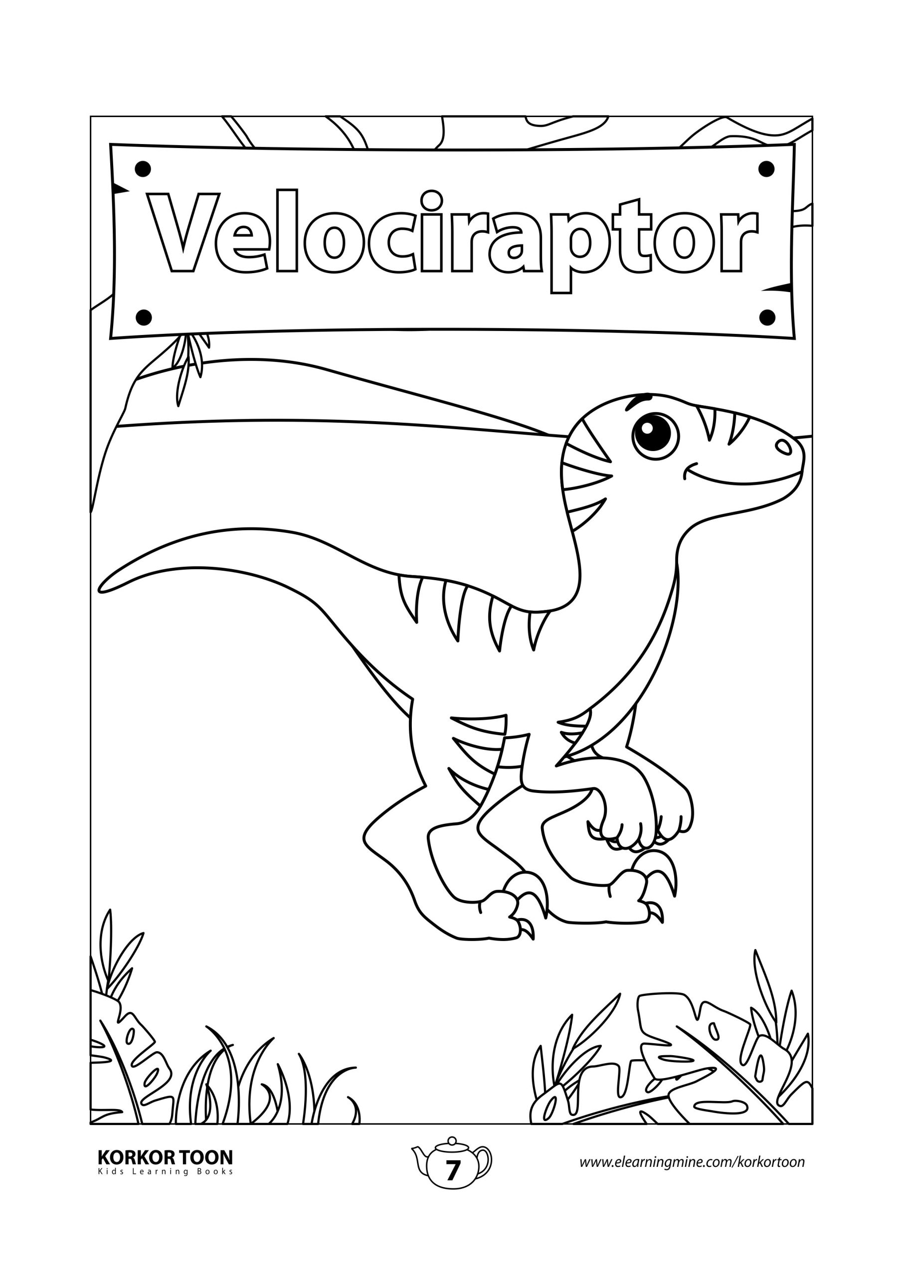 Dinosaurs Coloring Book for Kids | Velociraptor Coloring Page