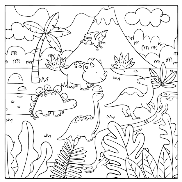 Free Vector | Hand drawn dinosaur coloring book illustration