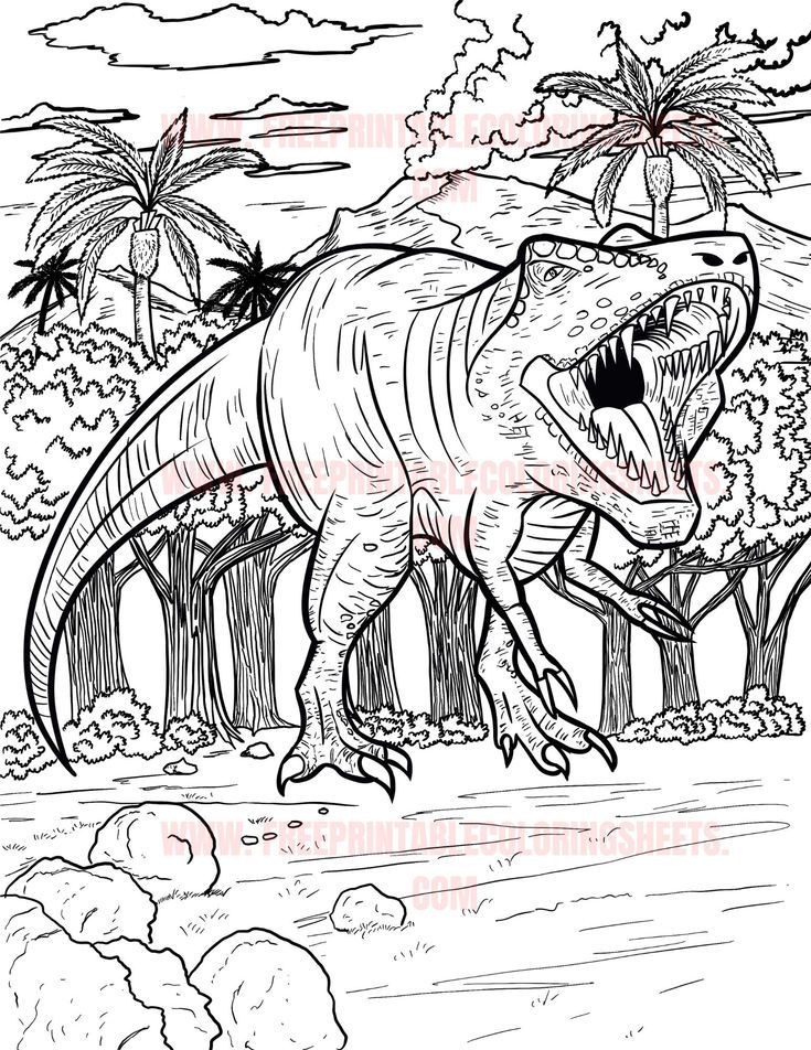 Free coloring sheet of tyrannosaurus rex| Free printable dinosaur coloring page for kids and adults