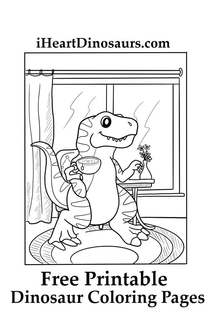Funny Dinosaur Coloring Page - Tea Rex - Printable