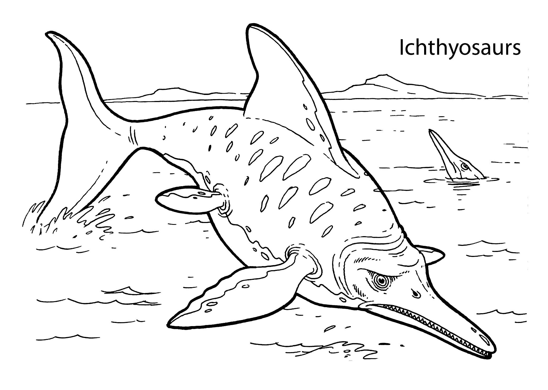 Ichthyosaurs dinosaur coloring pages for kids, printable free