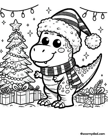 Jolly T-Rex Christmas Coloring Page