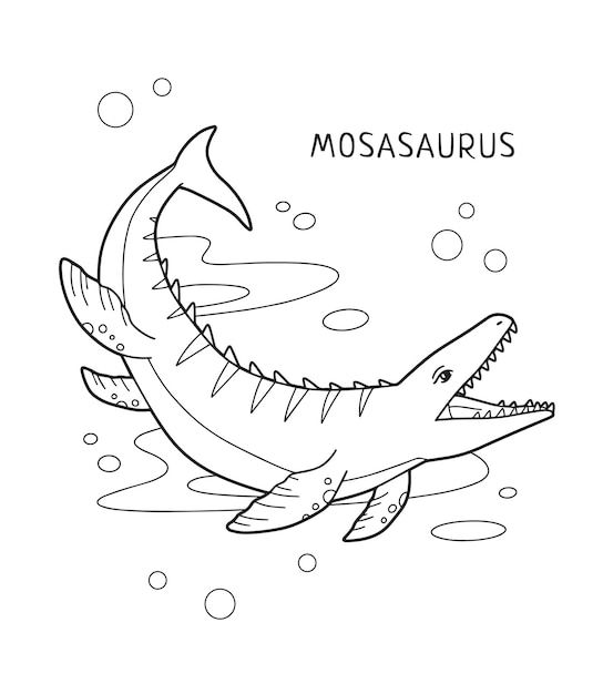 Premium Vector | Mosasaurus dinosaur printable coloring page for kids