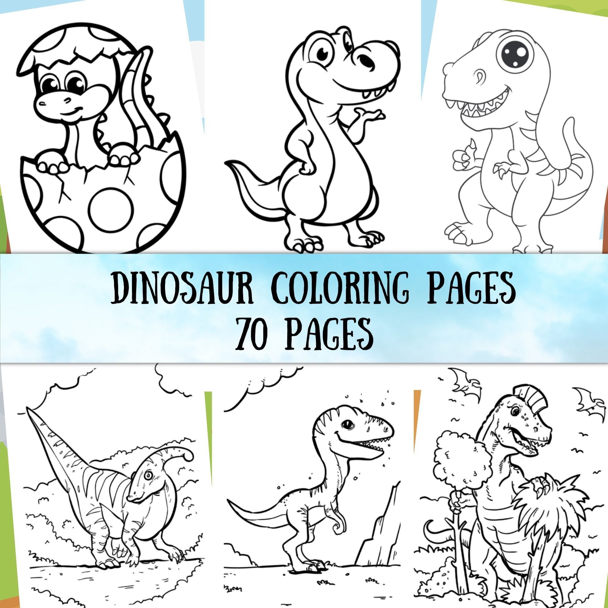 70 Dinosaur Printable Coloring Pages, Kids Coloring Practice, Dinosaur 70 Pictures To Print & Color, Children Coloring Book Digital Download