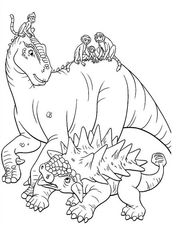 Aladar And Lemur With Friends Dinosaur Coloring Page