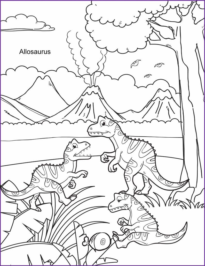 Coloring Pages for Kids, 5 Printable Dinosaur Colouring Sheets With Jurassic Backgrounds INSTANT DIGITAL DOWNLOAD - Etsy