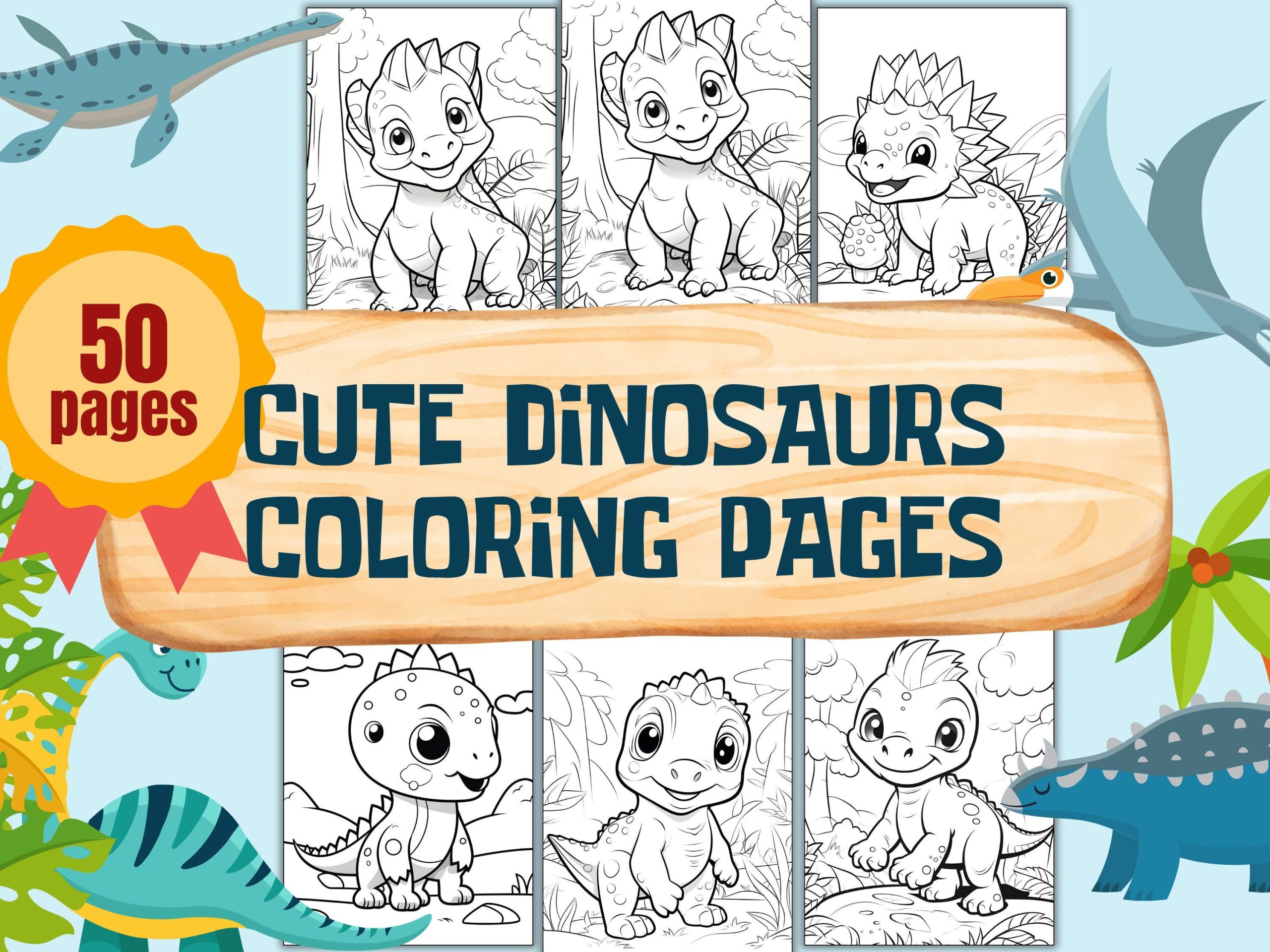 Cute Dinosaur Coloring Pages, Printable Kids Activity, Digital Download, Gift for Nephew, Unique Coloring Gift, Children's Fun, Dino Art Kit