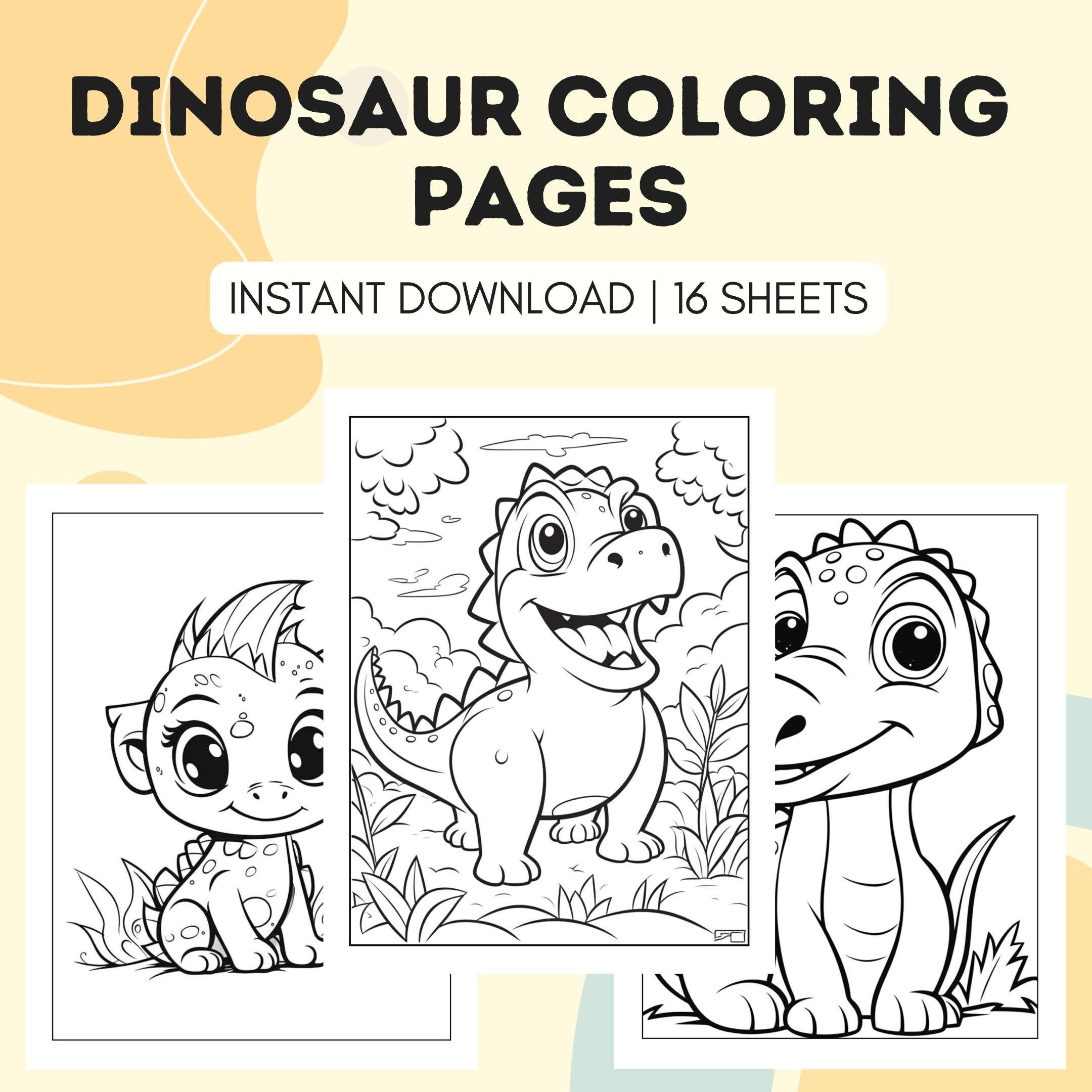 Dinosaur Coloring Pages | 16 Cute Dinos Pictures | Instant Download | Printable Coloring Templates for Kids | Letter & A4 | Adorable Images