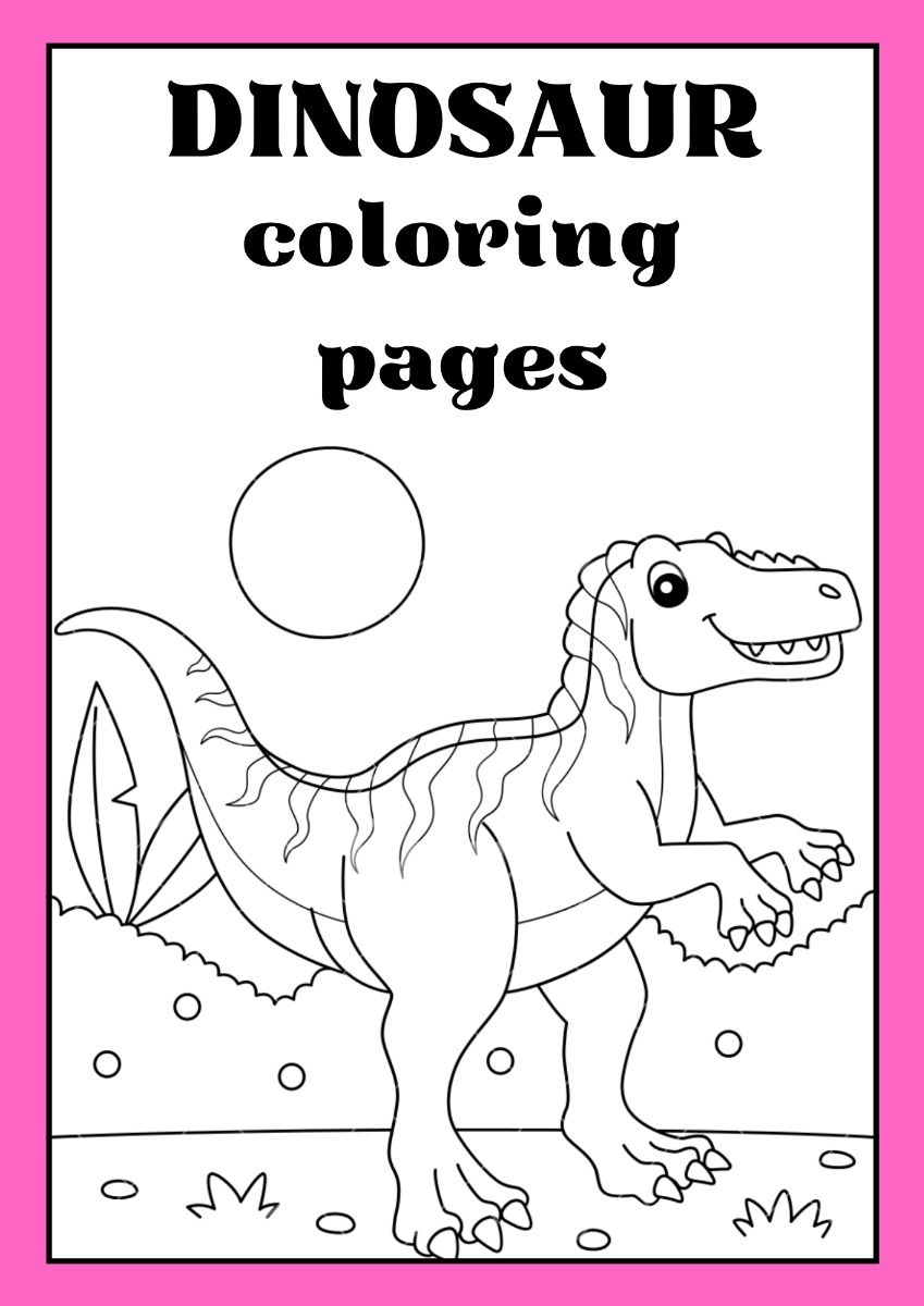 Dinosaur Coloring Pages Worksheet in Black and White Cute Illustrative Style