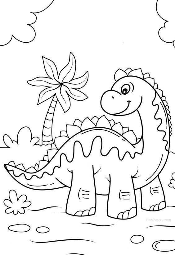 Funny dinosaur coloring book page