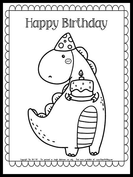 Happy Birthday Dinosaur FREE Printable Coloring Page