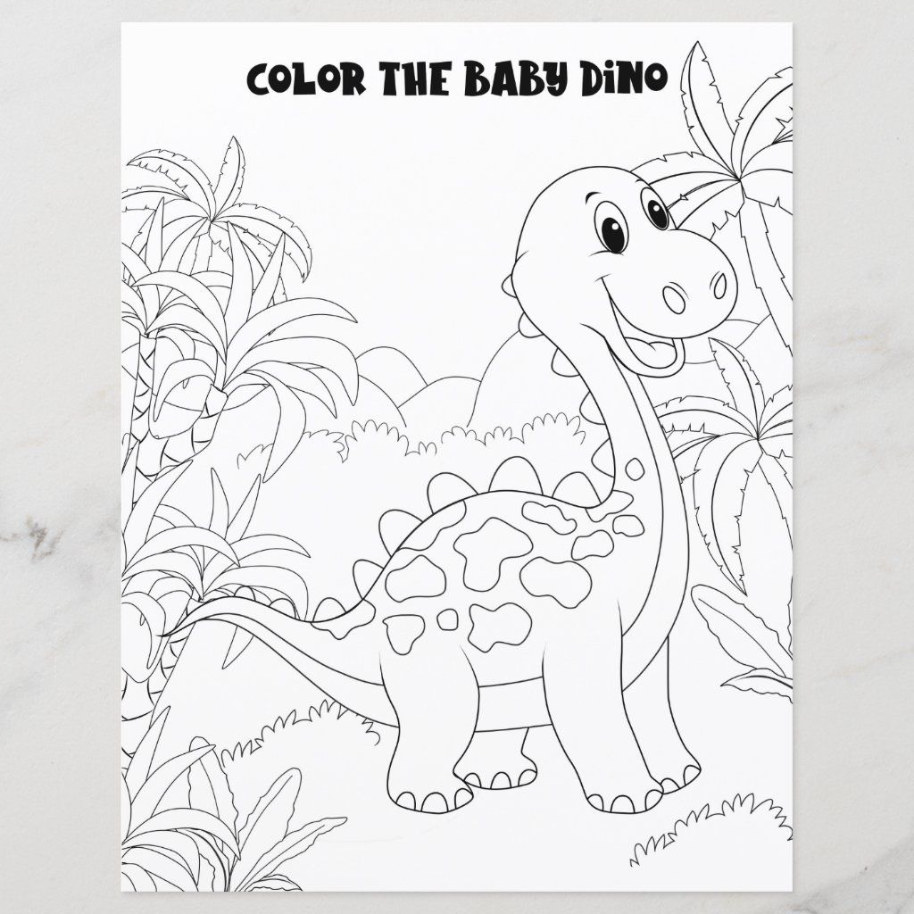 Kids Activity Cute Fun Dinosaur Coloring Page