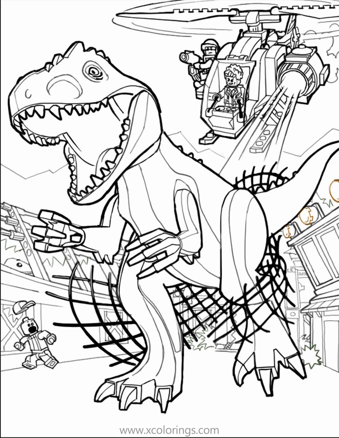 LEGO Jurassic World Coloring Pages T-Rex is Running - XColorings.com