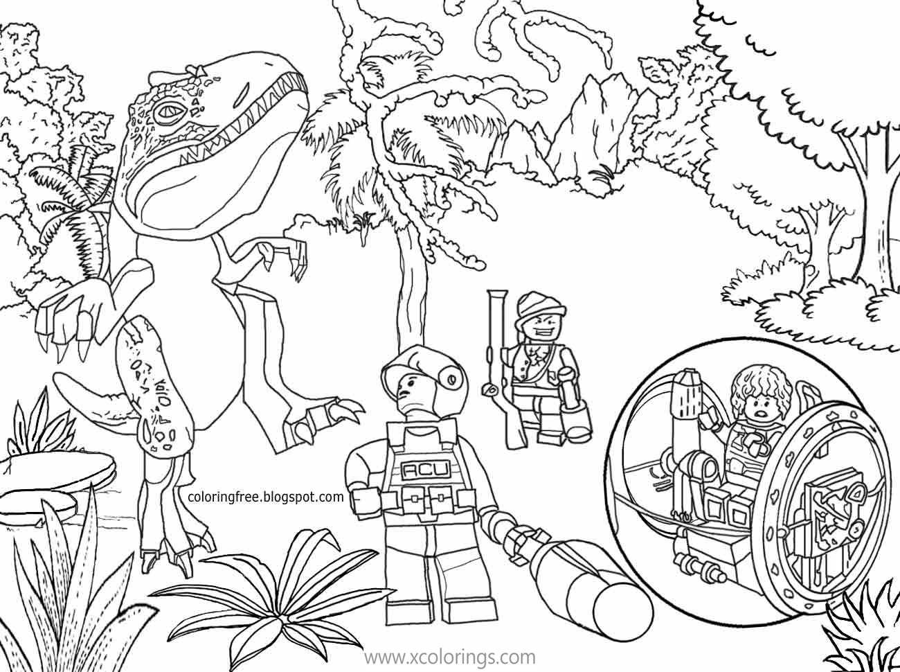 LEGO Jurassic World Coloring Pages Tyrannosaurus Dinosaurs - XColorings.com
