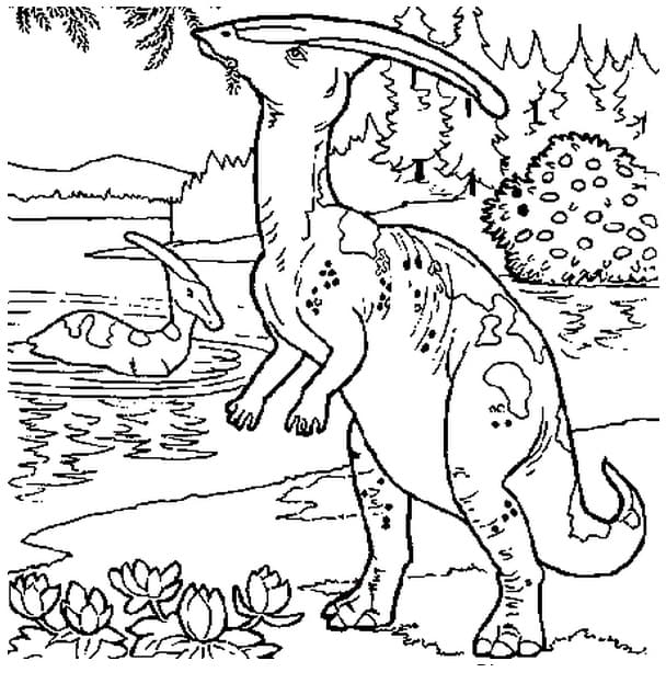 Two Parasaurolophus Coloring Page - Free Printable Coloring Pages for Kids