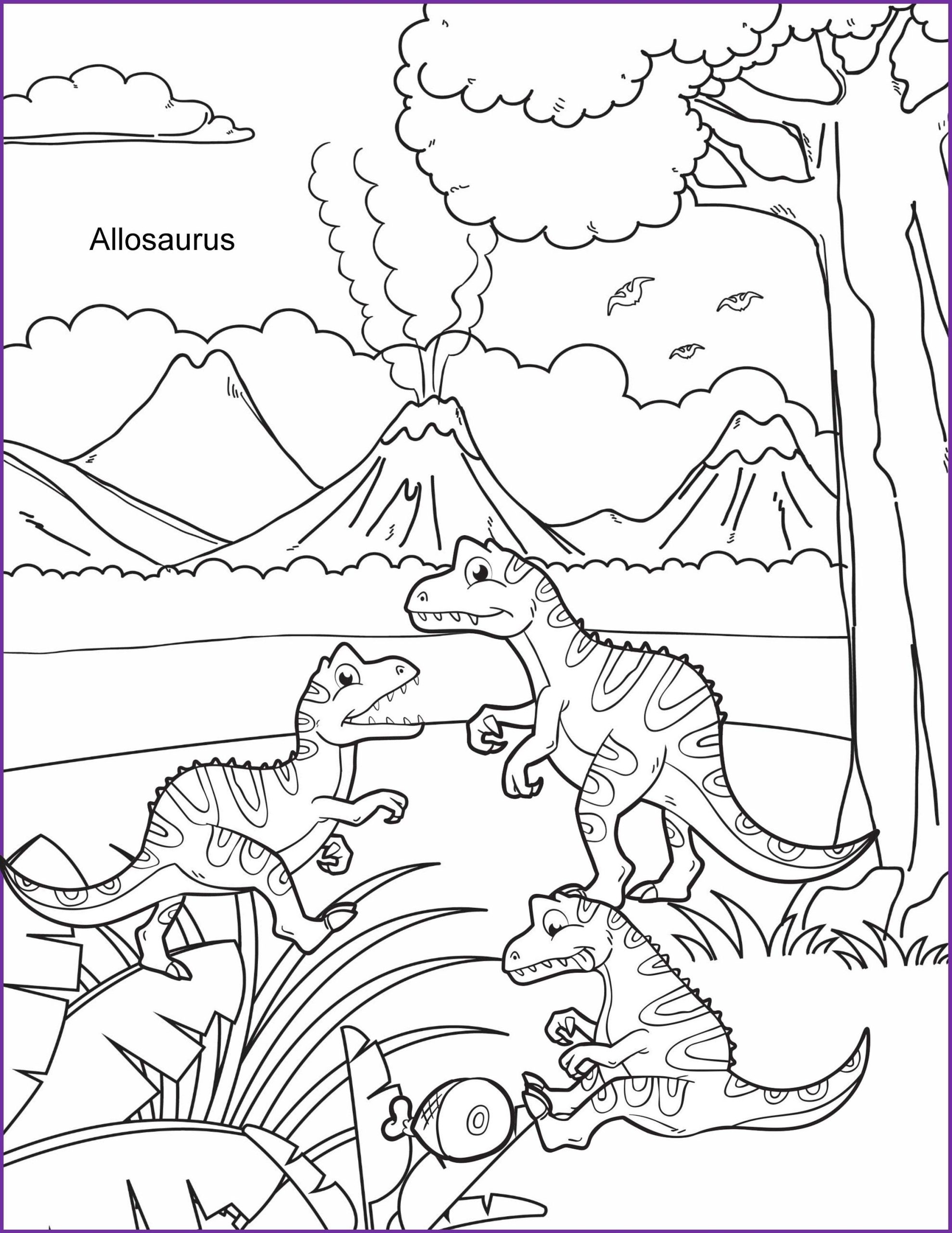 Coloring Pages for Kids, 5 Printable Dinosaur Colouring Sheets with Jurassic Backgrounds - INSTANT DIGITAL DOWNLOAD