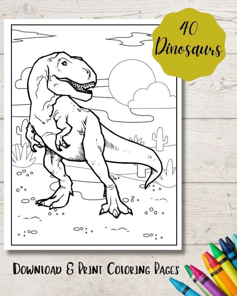 Dinosaur Coloring Pages 40 Dinosaur Pictures to Download & Print for Children's Coloring Books Dinos for Boys, Girls, and Adults Coloring - Etsy