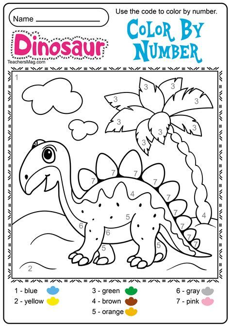 Dinosaur Coloring Preschool Worksheet With Numbers