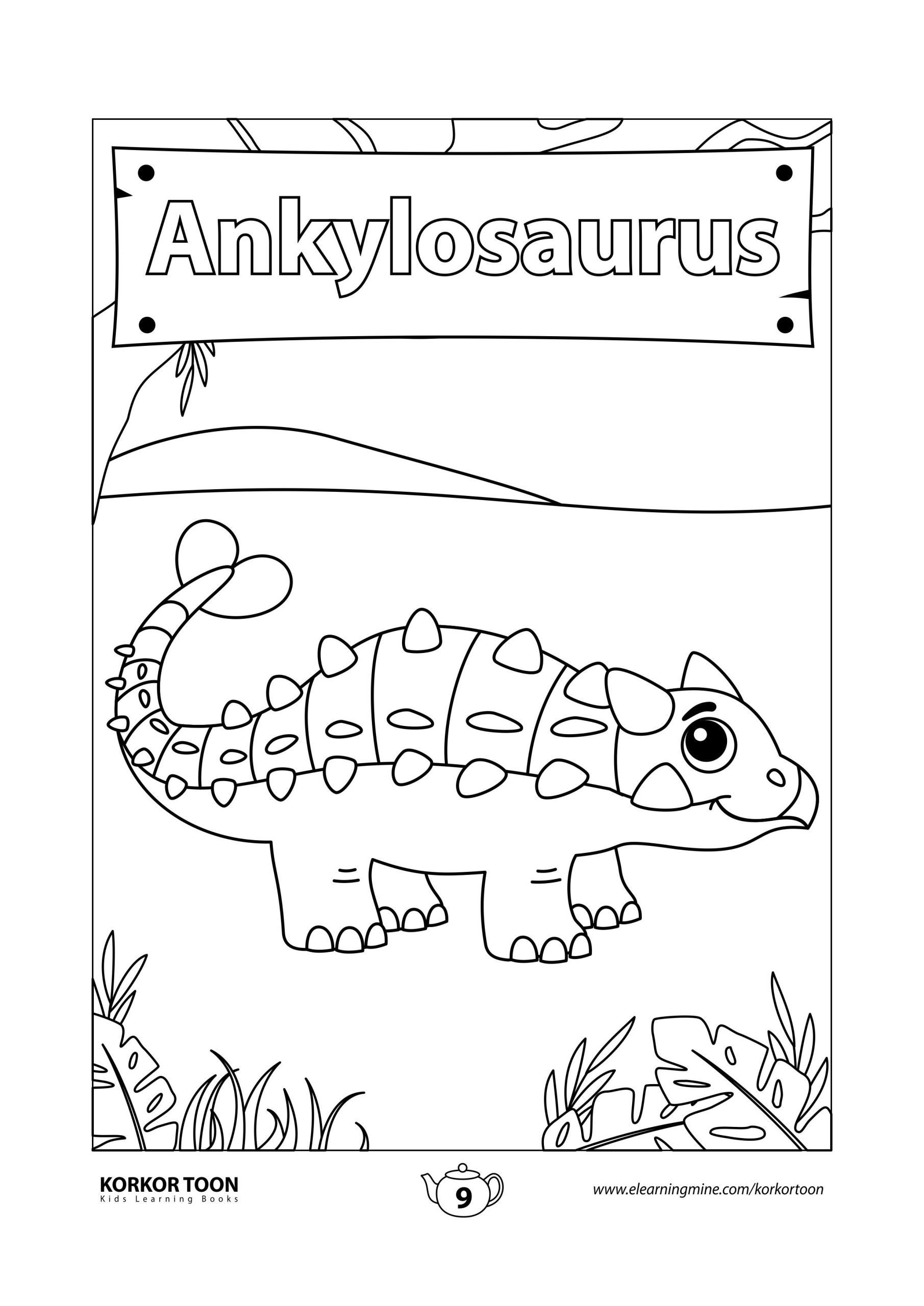 Dinosaurs Coloring Book for Kids | Ankylosaurus Coloring Page kawaiicoloringpa